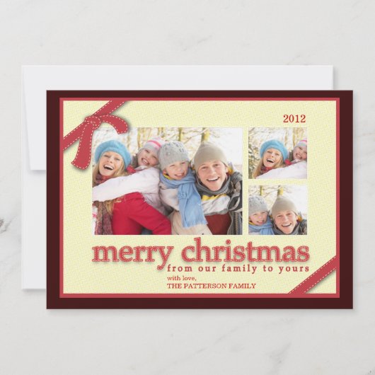 Frohe Weihnachten 3 Foto Red Ribbon Holiday Card (Vorderseite)