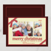 Frohe Weihnachten 3 Foto Red Ribbon Holiday Card (Vorne/Hinten)