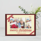 Frohe Weihnachten 3 Foto Red Ribbon Holiday Card (Stehend Vorderseite)