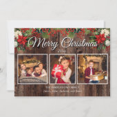Frohe Weihnachten 3 Foto Rustikales Holz Holly Ber Karte (Vorderseite)