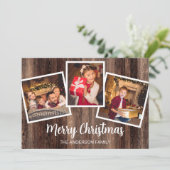 Frohe Weihnachten 3 Foto Rustikales Holz Karte (Stehend Vorderseite)