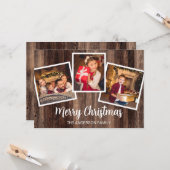 Frohe Weihnachten 3 Foto Rustikales Holz Karte (Vorderseite/Rückseite Beispiel)