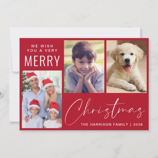 Frohe Weihnachten 3 Foto Script Red (Vorderseite)