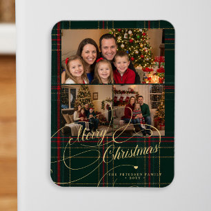 Frohe Weihnachten 3 Fotos klassisches Karo Magnet