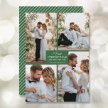 Frohe Weihnachten 4 Foto Collage<br><div class="desc">Ihr Familienname und der Gruß Frohe Weihnachten und Happy New Year in schicker Schrift auf grün mit Ihrer Lieblings-4-Foto-Collage auf der Vorderseite und Ihre Vornamen auf der Rückseite dieser Feiertagskarten Grußkarten. MEHR FARBEN in unserem Geschäft. Der Live Design Service hilft Ihnen bei der Gestaltung Ihres Designs.</div>