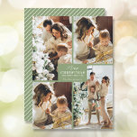Frohe Weihnachten 4 Foto Collage<br><div class="desc">Ihr Familienname und der Gruß Frohe Weihnachten und Happy New Year in schicker Schrift auf Salbei grün mit Ihrer Lieblings-4-Foto-Collage auf der Vorderseite und Ihre Vornamen auf der Rückseite dieser Feiertagskarten Grußkarten. MEHR FARBEN in unserem Geschäft. Der Live Design Service hilft Ihnen bei der Gestaltung Ihres Designs.</div>