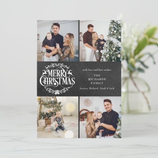 Frohe Weihnachten 4 Foto Collage Boho Chalkboard (Stehend Vorderseite)