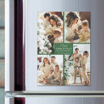 Frohe Weihnachten 4 Foto Collage Magnetic Card Magnetkarte<br><div class="desc">Ihr Familienname und der Gruß Frohe Weihnachten und Glückliches Neues Jahr in schicker Schrift auf Grün mit Ihrer Lieblings-4-Foto-Collage auf diesen magnetischen Urlaubskarten Grußkarten.</div>