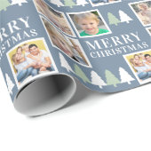 Frohe Weihnachten 4 Fotos Dusty Blue Geschenkpapier (Rolleneckpunkt)