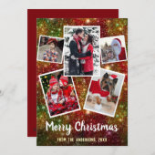 Frohe Weihnachten 5-Familie Foto Collage | Glitzer (Vorne/Hinten)