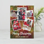 Frohe Weihnachten 5-Familie Foto Collage | Glitzer (Stehend Vorderseite)