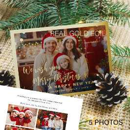 Frohe Weihnachten 5 Foto Collage Gold Folien Feiertagskarte