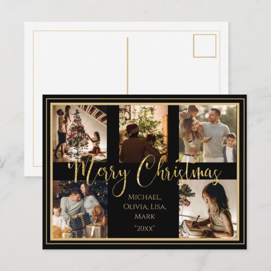 Frohe Weihnachten 5 Foto Collage Gold Script (Vorne/Hinten)