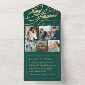 Frohe Weihnachten 5 Foto Collage rustikale grüne K All In One Einladung (Innen Boden)