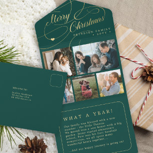 Frohe Weihnachten 5-Foto-Collage rustikale grüne K All In One Einladung