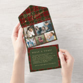 Frohe Weihnachten 5 Foto Collage rustikale kariert All In One Einladung (Abreißen)