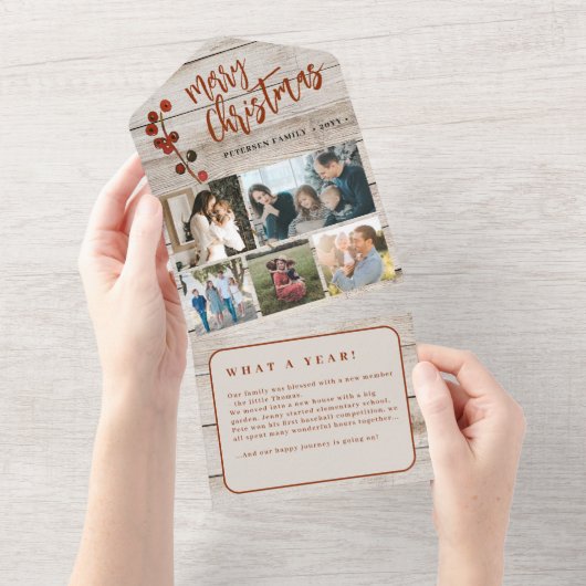 Frohe Weihnachten 5 Fotos rustikale Holzurlaub Kar All In One Einladung (Abreißen)