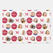 Frohe Weihnachten 6 Fotos Monogram Red Green Geschenkpapier Set (Vorderseite 3)