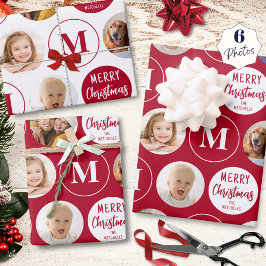 Frohe Weihnachten 6 Fotos Monogram Red White Geschenkpapier Set
