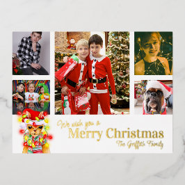 Frohe Weihnachten 6 Fotos Weißgold niedliches Lama Folien Feiertagspostkarte