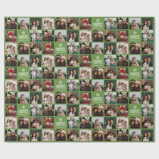 Frohe Weihnachten 8 Foto Collage Avocado Green Geschenkpapier (Flach)