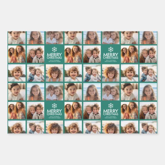 Frohe Weihnachten 8 Foto Collage - Schneeflocken F Geschenkpapier Set (Vorderseite 2)