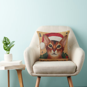 Frohe Weihnachten Abessinienkatze, Weihnachten Wei Kissen