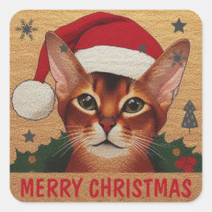 Frohe Weihnachten Abessinienkatze, Weihnachten Wei Quadratischer Aufkleber