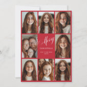 Frohe Weihnachten acht Multi-Foto-Design rot Einladung (Vorderseite)