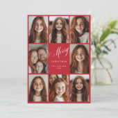 Frohe Weihnachten acht Multi-Foto-Design rot Einladung (Stehend Vorderseite)