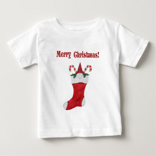 Frohe Weihnachten Adorable Gnome in Rotem Strumpf Baby T-shirt (Vorderseite)