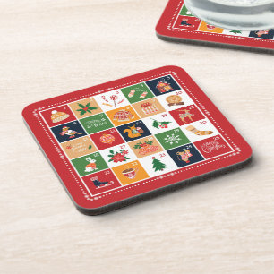 Frohe Weihnachten Adventskalender Poinsettie Rot Getränkeuntersetzer