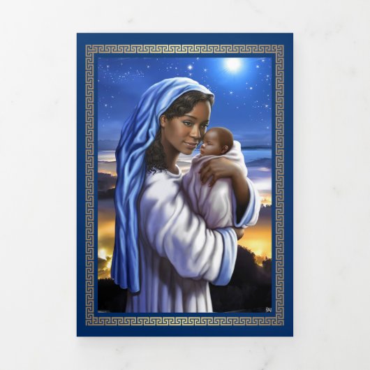 Frohe Weihnachten. Afrikanische Krippenkunst Dreifach Gefaltete Urlaubskarte (Cover)