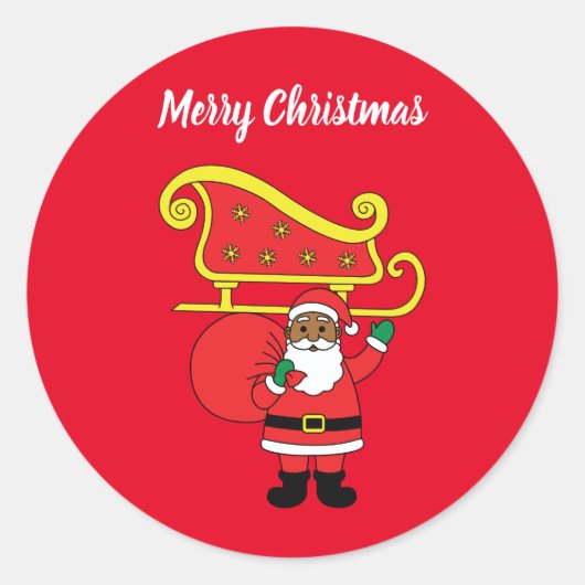 Frohe Weihnachten Afrikanischer Weihnachtsmann Rot Runder Aufkleber (Vorderseite)