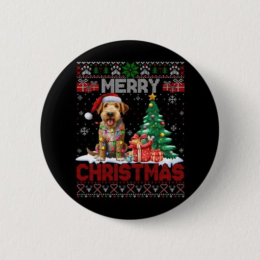 Frohe Weihnachten Airedale Terrier Dog Lover Ugly Button (Vorderseite)