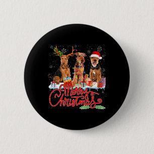 Frohe Weihnachten Airedale Terrier Santa Reindeer  Button