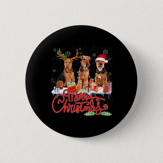 Frohe Weihnachten Airedale Terrier Santa Reindeer  Button (Vorderseite)
