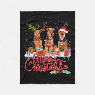 Frohe Weihnachten Airedale Terrier Santa Reindeer  Fleecedecke