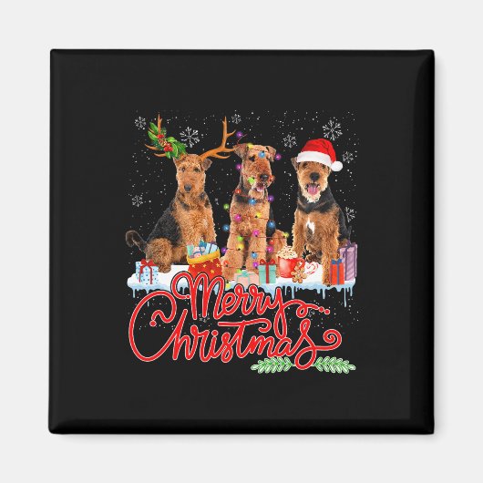 Frohe Weihnachten Airedale Terrier Santa Reindeer Magnet (Vorne)