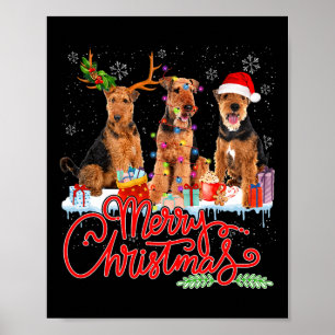 Frohe Weihnachten Airedale Terrier Santa Reindeer  Poster