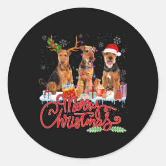 Frohe Weihnachten Airedale Terrier Santa Reindeer  Runder Aufkleber