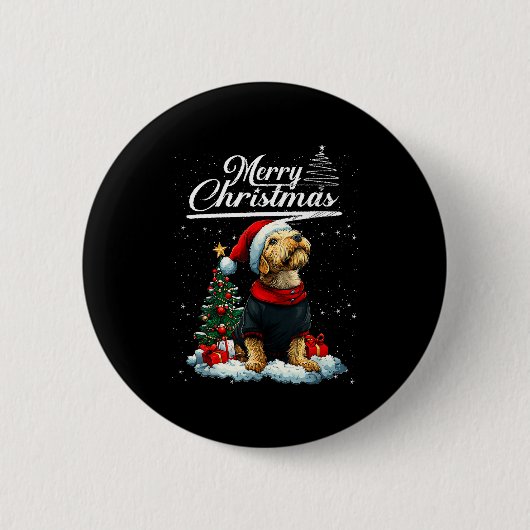 Frohe Weihnachten Airedale Terrier Weihnachtsmann Button (Vorderseite)