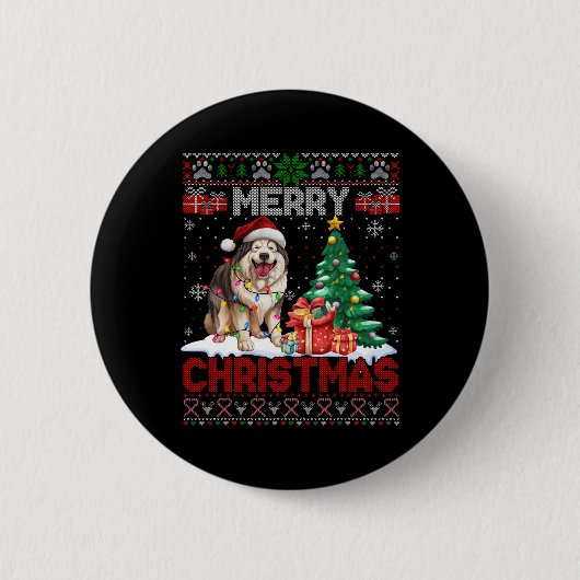 Frohe Weihnachten Alaskan Malamute Dog Lover Ugly  Button (Vorderseite)