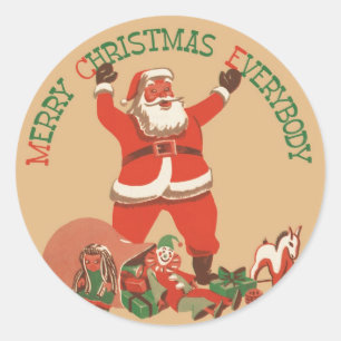 Frohe Weihnachten allen! Vintage Weihnachtsmann Runder Aufkleber