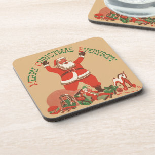 Frohe Weihnachten allen! Vintage-Weihnachtsmann Untersetzer
