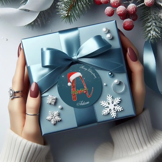 Frohe Weihnachten Alphabet "A" Round Sticker