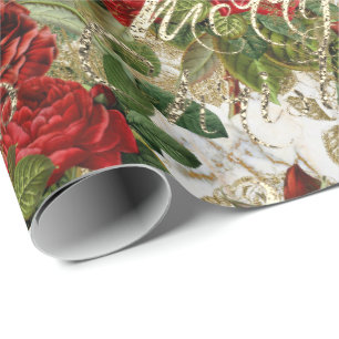 Frohe Weihnachten Alte Schrift Rosen Rot Gold Marm Geschenkpapier