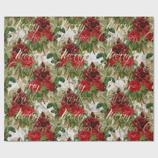 Frohe Weihnachten Alte Script-Rose Red Gold Marmor Geschenkpapier (Flach)