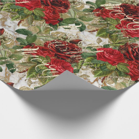 Frohe Weihnachten Alte Script-Rose Red Gold Marmor Geschenkpapier (Ecke)
