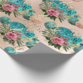 Frohe Weihnachten Alte Script-Rose Rose Pink Green Geschenkpapier (Ecke)